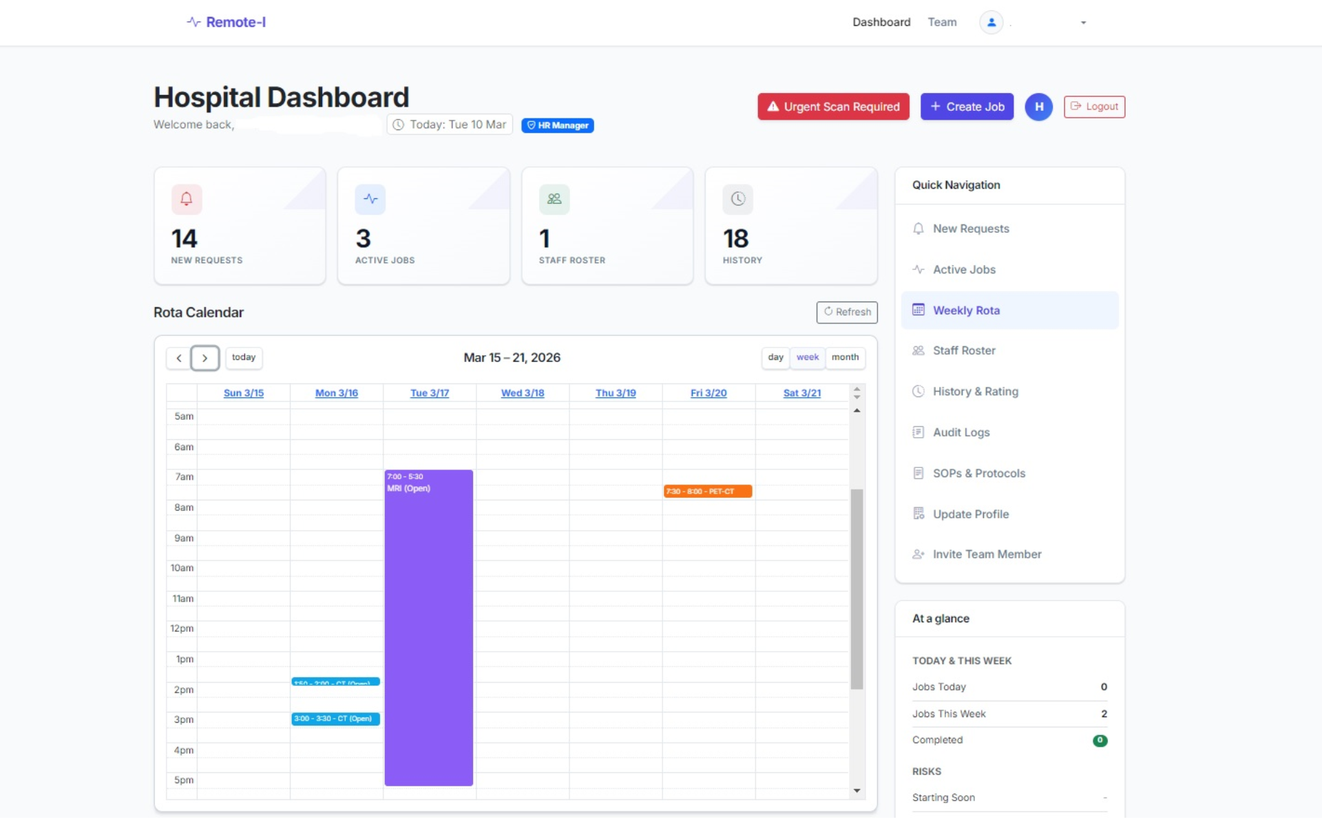 Remote-I hospital operations interface